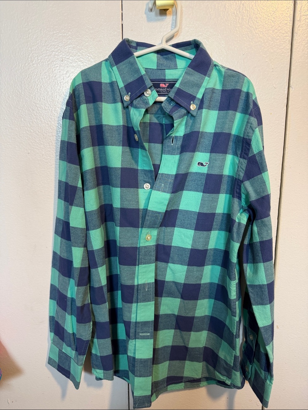 Vineyard Vines Teal and Navy Buffalo Plaid Button-Down Shirt